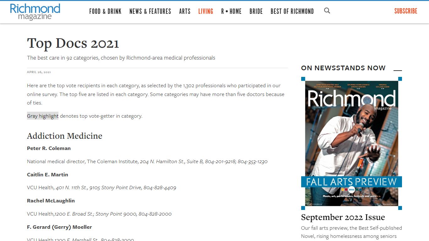 Top Docs 2021 - richmondmagazine.com